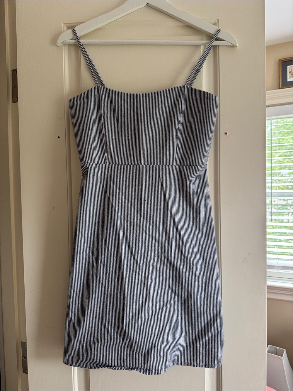 Brandy Melville Blue and White Pinstripe Spaghetti Strap Mini Dress